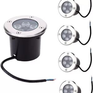چراغ زیرزمینی ال ای دی 5 وات، چراغ دفنی باغ، ضد آب IP67، نورپردازی منظره فضای باز برای مسیر، چراغ های دفنی حیاط (بسته 4 عددی)، 7 رنگ (سفید 5 وات)
