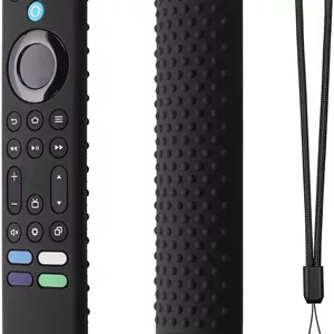 کاور سیلیکونی رنگی مناسب برای کنترل از راه دور فایر استیک 4K Max 2023، قاب سیلیکونی سازگار با Fire TV Stick 4k Max نسل دوم، روکش سیلیکونی Toshiba/Insignia NS-RCFNA-21 همراه با بند (مشکی)