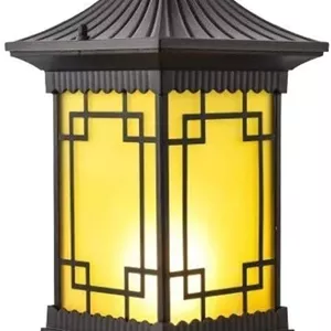 چراغ پایه دار FZYE ضد آب IP44، چراغ ستونی باغی بیرونی، فانوس شیشه ای، سبک رترو چینی E27، نورپردازی محوطه، حیاط، پاسیو، نرده، چراغ رومیزی (اندازه: 46 سانتی متر)