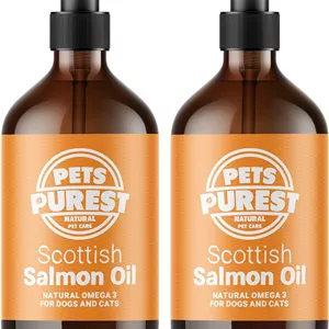 روغن ماهی سالمون اسکاتلندی Pets Purest برای سگ، گربه، اسب، راسو و حیوانات خانگی - مکمل غذایی روغن ماهی امگا 3، 6 و 9 خالص برای پوشش طبیعی، تقویت سیستم ایمنی، پوست خارش دار، سلامت مفاصل و مغز (2x300ml)