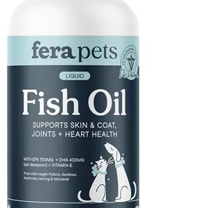 روغن ماهی مخصوص حیوانات خانگی Fera Pets - امگا 3 برای سگ ها و گربه ها برای حمایت از مفاصل، قلب، پوست و سلامت پوشش - غیر GMO با ویتامین E - 236 میلی لیتر