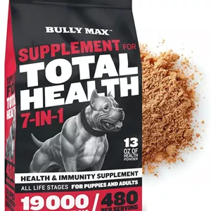 پودر ویتامین سگ Bully Max Total Health | مکمل امگا 3 برای سگ های بالغ و توله سگ | پودر سلامتی و ایمنی 7 در 1 | عضله ساز سری Performance برای همه نژادها | کیسه 13 اونسی
