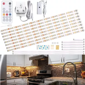 کیت نورپردازی LED زیر کابینت WOBANE، 8 * نوارهای LED 50 سانتی متری با کنترل از راه دور، دیمر و آداپتور، قابل تنظیم برای کابینت آشپزخانه، پیشخوان، قفسه، پشت تلویزیون، ویترین، 2700K سفید گرم، 1900lm، زمان بندی، 12V