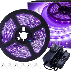 کیت نوار نور سیاه 6 و 12 متری THE WHITE SHOP، دارای 360 واحد LED، نوار LED انعطاف پذیر 12 ولت برای دکوراسیون داخلی منزل، اتاق خواب، مهمانی رقص فلورسنت، غیر ضد آب، میز پخت هالووین