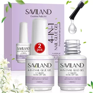 چسب کاشت ناخن ژلی سری SAVILAND SSProTip X 4.0، بسته 2 عددی 15 میلی لیتری - چسب ناخن با کیفیت سالنی به همراه برس دقیق، چسبندگی بادوام برای تیپ های اکریلیک، مناسب برای مانیکور خانگی و طراحی حرفه ای ناخن