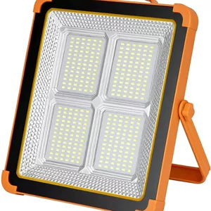 چراغ کار LED شارژی Fitto با پنل خورشیدی، نورافکن قابل حمل برای فضای باز با شارژ USB و طراحی ضد آب، روشنایی قابل تنظیم برای کمپینگ، مواقع اضطراری، گاراژ و روشنایی محل کار