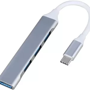 هاب USB Type-C، ایستگاه اتصال آلومینیومی 4 پورت USB 3.0، آداپتور لپ تاپ سازگار با شارژ، نقره ای
