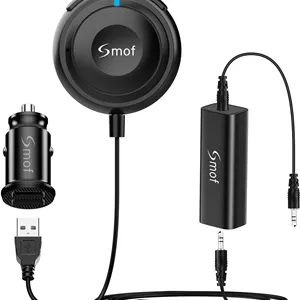 کیت خودرو بلوتوث Smof، آداپتور موسیقی بی سیم با ایزولاتور نویز حلقه زمین، تماس هندزفری، شارژر خودرو USB دو پورت، مشکی