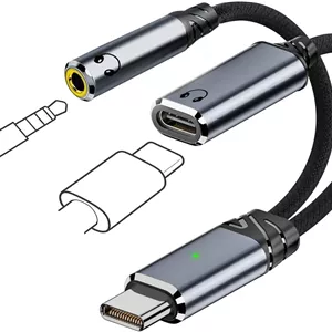 کابل تبدیل USB-C دو منظوره SlaBao با آداپتور جک 3.5 میلی‌متری Type-C، آداپتور صوتی HiFi با تراشه DAC برای هدفون و شارژ 100 واتی PD برای آیفون 16 پرو، گلکسی و سایر دستگاه‌های Type-C