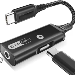 آداپتور USB-C به جک هدفون 3.5 میلی‌متری و شارژر، تبدیل Type-C به AUX میکروفون، 2 در 1 با شارژ سریع PD 60W، سازگار با Galaxy S22/S23 Ultra, Note20, Pixel 6, iPad Pro