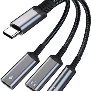آداپتور USB-C به جک هدفون 3.5 میلی‌متری و شارژر، تبدیل 3 در 1 دوگانه Type C Aux برای شارژ، جک هدفون، سازگار با Phone 15/16 Pro/Max/Plus، iPad، Galaxy S22/S23/S24 Ultra