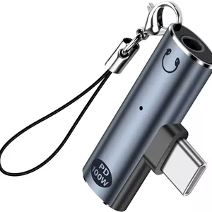 آداپتور USB-C به 3.5mm صدا، منبع تغذیه PD 100W دو در یک، تراشه DAC، جک هدفون مادگی AUX، سازگار با دستگاه های USB-C بدون رابط 3.5mm
