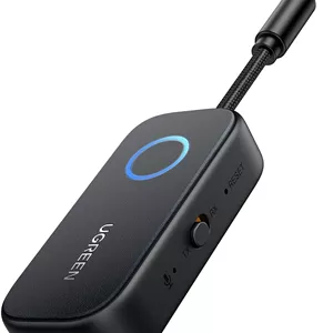 آداپتور بلوتوث هواپیما UGREEN 5.2، فرستنده گیرنده صوتی بی سیم برای AirPods، دانگل بلوتوث هواپیما AUX 3.5 میلی متری برای هدفون و هندزفری استریو ماشین، هواپیما، تلویزیون، تجهیزات ورزشی