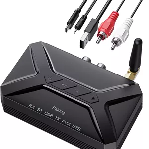 آداپتور صوتی بلوتوث 5.0 سه در یک، آداپتور صوتی AUX با خروجی USB/RCA/AUX برای سیستم صوتی پخش موسیقی، گیرنده بلوتوث برای استریو خانگی/تلویزیون/ماشین/رایانه شخصی/هدفون/بلندگو