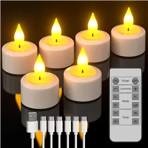چراغ‌های چای شارژی SoulBay با کنترل از راه دور، 6 عدد شمع LED بدون شعله برقی با تایمر و کابل USB برای دکوراسیون منزل، فانوس، میز، مهمانی، اتاق خواب، تعطیلات، بدون نیاز به باتری