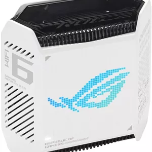 روتر گیمینگ مش تری‌باند گیگابیتی ایسوس مدل GT6 ROG Rapture با وای‌فای 6 802.11ax (تک عددی)، پورت‌های اترنت LAN (RJ45) با سرعت 10/100/1000 مگابیت بر ثانیه، 3 آنتن داخلی، رنگ سفید