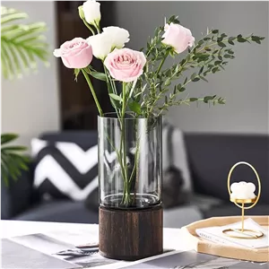 گلدان گل نیکپت، گلدان شیشه ای چوبی هنری، گلدان استوانه ای با پایه چوبی، دکوری منحصر به فرد برای خانه/اتاق خواب/دفتر کار، سبک کلاسیک روستایی برای تزیین شومینه، هدیه خانه نویی