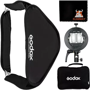 کیت سافت باکس فلاش تاشو GODOX با ابعاد 80x80 سانتی متر به همراه براکت S2 و مانت بوئنز برای فلاش دوربین، اسپیدلایت و عکاسی استودیویی