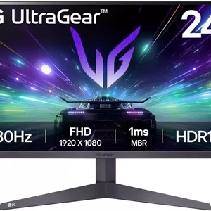 مانیتور گیمینگ 24 اینچی UltraGear™ FHD با نرخ بروزرسانی 180 هرتز، زمان پاسخگویی 1 میلی‌ثانیه MBR، HDR 10، AMD FreeSync™، Dynamic Action Sync، نسبت تصویر 16:9، مشکی