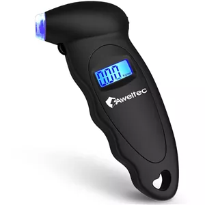 فشارسنج دیجیتال تایر 150 PSI، دارای 4 تنظیمات، فشارسنج تایر برای خودرو، کامیون، موتورسیکلت، دوچرخه با LCD دارای نور پس زمینه و دستگیره ضد لغزش (مشکی)