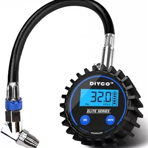 فشارسنج دیجیتال تایر سری DIYCO Elite | برای خودرو، موتورسیکلت، RV، SUV، کامیون، دوچرخه | 150 PSI با شلنگ هوای سنگین | فشارسنج های با دقت بالا درجه حرفه ای | طراحی شده در ایالات متحده آمریکا