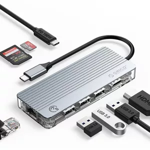 هاب داکینگ USB C اوریکو - هاب 8 در 1 USB C با پورت HDMI 4K، شارژ 100 واتی PD، پورت RJ45، کارت SD/TF و 3 پورت USB - سازگار با MacBook Pro/Air/Dell/Lenovo و غیره