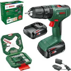 دریل پیچ گوشتی چکشی شارژی بوش مدل EasyImpact 18V-40 (به همراه 2 عدد باتری 2.0 آمپر، سیستم 18 ولت، 34 عدد مته برای چوب، سنگ و فلز، در جعبه کارتنی)، سبز