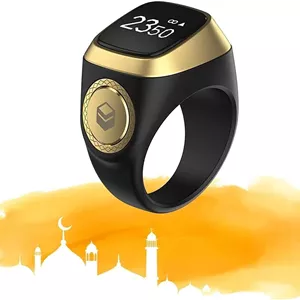 حلقه هوشمند تسبیح ذکر iQIBLA، یادآوری زمان نماز، صفحه نمایش OLED، شمارنده تسبیح، حلقه هوشمند، فناوری پوشیدنی، ضد آب مشکی 20 میلی متر، LC-RING-20-BK