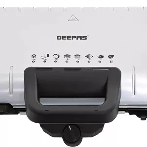 گریل چندکاره Geepas، ترموستات قابل تنظیم، GGM5458 - صفحه پخت نچسب، صفحه پخت جداشدنی، محافظت در برابر گرمای بیش از حد، محل نگهداری سیم، نگهداری عمودی، قابل حمل