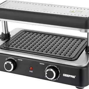 گریل سریع داخلی Geepas مدل GBG63060 | کنترل ترموستات برای پخت و پز متنوع | ایده آل برای استیک، سبزیجات و غیره | جمع و جور، میله تغییر مکان ثبت شده | مشکی
