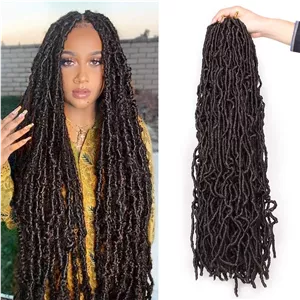 اکستنشن مو بافت مدل Nu Faux Locs Xtrend، 7 بسته 24 اینچی، قهوه ای تیره بلند، از قبل حلقه شده، موهای بافت الهه مصنوعی، بافت موی Dreadlock موج دار طبیعی، شماره 4