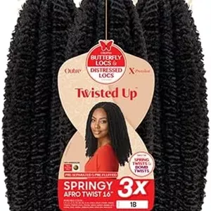 اکستنشن مو با بافت آفریقایی فنری Outre X-Pression - Twisted Up - طول 40 سانتیمتر (بسته 3 عددی، مشکی پر کلاغی 1B)