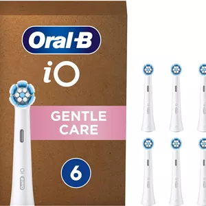 سری یدک مسواک برقی اورال-بی iO مدل Gentle Care، با الیاف پیچ خورده و زاویه دار برای پاکسازی عمیق تر پلاک، بسته 6 عددی، مناسب برای صندوق پستی، سفید 