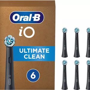 یدک مسواک برقی اورال-بی iO Ultimate Clean، دارای الیاف پیچ خورده و زاویه دار برای پاکسازی عمیق تر پلاک، بسته 6 عددی، مناسب برای صندوق پستی، مشکی 