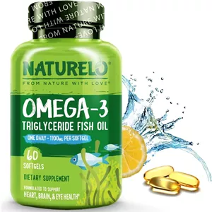 روغن ماهی امگا 3 ممتاز NATURELO - 1100 میلی گرم امگا 3 تری گلیسیرید - مکمل DHA EPA با قدرت بالا - بهترین برای سلامت مغز، قلب، مفاصل - بدون آروغ - طعم لیمو - 60 سافت ژل | 2 ماه