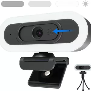 وب‌کم W4LS HD 2K/1080P با نور حلقوی، فوکوس خودکار، میکروفون‌های استریو شفاف، اصلاح نور، اتصال آسان، زاویه دید 65 درجه، وب‌کم USB برای پخش زنده، تماس ویدیویی، کنفرانس، بازی