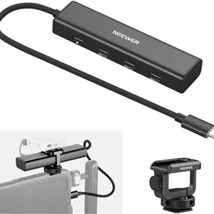 هاب داک USB C نیور با آداپتور کفشک سرد، دانگل آداپتور چند پورت 4 در 1 با 3 پورت USB C 3.1 Gen2 و 1 پورت PD 100W، سازگار با آیفون 16 15 آیپد مک اندروید PC لپ تاپ، PS020E