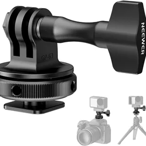 آداپتور پایه کفشک سرد دوربین اکشن NEEWER، سازگار با لوازم جانبی GoPro DJI Insta360 AKASO، نگهدارنده کفشک گرم فلزی با رزوه 1/4 اینچ برای مینی سه پایه و مونوپاد، چرخش 180 درجه، GP-63