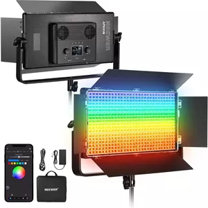 کیت نور ویدیویی پنل ال ای دی RGB نیور 105 وات با درهای کرکره ای، 1200 ال ای دی 31500 لوکس/0.5 متر 2500K-10000K CRI96 /TLCI97  با قابلیت تنظیم نور، کنترل از طریق اپلیکیشن/2.4G/پنل/DMX، نورپردازی استودیویی برای عکاسی و ضبط ویدیو، AP100C