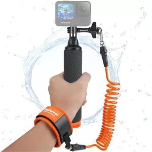 دسته شناور دوربین اکشن با بند ایمنی فولادی برای GoPro Insta360 Akaso و دوربین های فیلمبرداری زیر آب مناسب غواصی، اسنورکلینگ، موج سواری، رفتینگ، قایق سواری و عکس سلفی