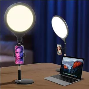 کیت نور سلفی تلفن رومیزی برای فیلمبرداری ویدئویی، چراغ حلقه ای رومیزی با پایه قابل افزایش، نورپردازی لامپ رومیزی قابل تنظیم برای جلسات زوم، پخش زنده، فیلمبرداری، ضبط، تماس های ویدئویی