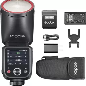 فلاش گودکس V100S برای سونی V100 S با صفحه لمسی، باتری لیتیومی داخلی، لامپ مدلینگ LED با 10 سطح روشنایی، برای دوربین سونی، ارتقا یافته GODOX V1 برای سونی