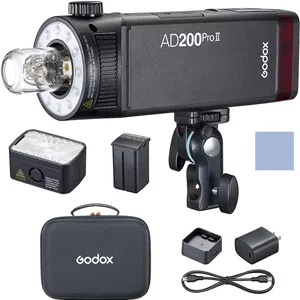 فلاش های ارتقا یافته Godox AD200ProII، فلاش 200 واتی، فلاش اتوماتیک TTL بی سیم 2.4G، HSS 1/8000 ثانیه، زمان شارژ مجدد 0.01-1.8 ثانیه، 500 فلاش با قدرت کامل با نور تنظیم رنگ دوگانه