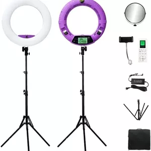 AECAM - کیت نور حلقه ای قابل تنظیم Yidoblo FE-480 مناسب عکاسی دوربین/استودیو/فیلمبرداری 18 اینچ 96 وات 480 LEDسه پایه 200 سانتی متریکیف (بنفش)