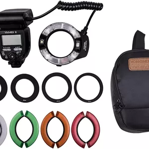 کیت فلاش حلقه ای ماکرو حرفه ای Morelian YN14EX II با صفحه نمایش LCD بزرگ، حلقه های آداپتور، فیلترهای دمای رنگ، پایه اتصال کفشک گرم برای دوربین های DSLR