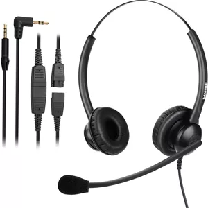 هدست تلفن 2.5 میلی‌متری MAIRDI با میکروفون حذف نویز برای تلفن‌های بی‌سیم دکت Jabra Cisco SPA Polycom Grandstream Panasonic Zultys Gigaset و سایر تلفن‌های بی‌سیم دکت، شامل کانکتور 3.5 میلی‌متری برای تلفن همراه