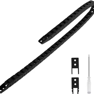 زنجیر حامل کابل پلاستیکی مشکی 7mm x 7mm LMioEtool R18 با طول 1 متر برای CNC، با اتصالات انتهایی - نوع پل (غیر قابل باز شدن)