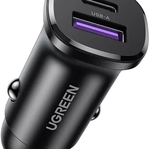 شارژر فندکی سریع 30 واتی UGREEN برای آیفون 17 پرو، لوازم جانبی خودرو، دو پورت USB-C PD 30WUSB-A QC 18W/SCP 22.5W شارژر سریع، برای سری آیفون 17/16/15/14، گلکسی S25/S24، هواوی، آیپد پرو، شیائومی