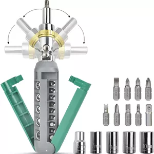 مجموعه پیچ گوشتی جغجغه ای KASTWAVE، جعبه ابزار 14 در 1، پیچ گوشتی چند منظوره با نوک مغناطیسی، زاویه قابل تنظیم 180 درجه، مجموعه پیچ گوشتی چهارسو/تخت/ستاره ای/مربعی/شش گوش، ابزار تعمیر