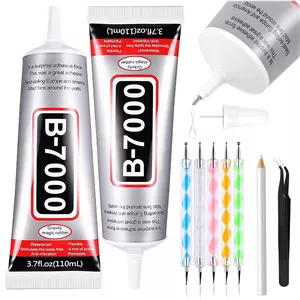 چسب سنگ B7000 Dailychic برای صنایع دستی، 2 عدد چسب شفاف 110 میلی لیتری B7000 با 5 ابزار قلم نقطه گذاری، مداد مومی و موچین، چسب جواهرات برای ساخت جواهرات DIY، آرایش، کفش، هنر ناخن